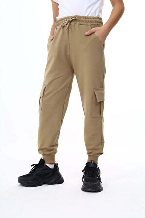 KIZ Erkek Genç  KARGO CEPLİ BEJ OKUL EŞOFMAN ALTI