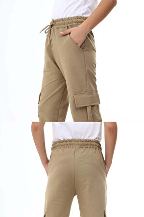 KIZ Erkek Genç  KARGO CEPLİ BEJ OKUL EŞOFMAN ALTI