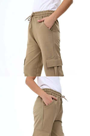 KIZ Erkek Genç  KARGO CEPLİ BEJ OKUL EŞOFMAN ALTI