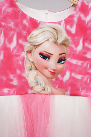 KIZ ÇOCUĞU ELSA BARBİE DESENLİ ELBİSE ABİYE