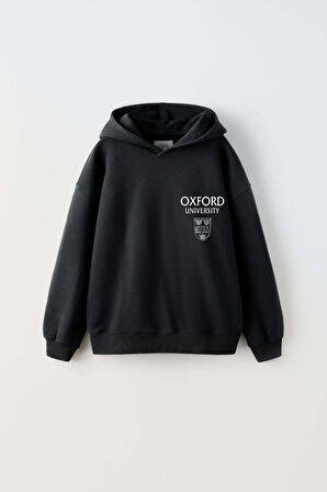 ERKEK ÇOCUK OXFORD MODELLİ KOL MANŞETLİ PAMUK KAPŞONLU SWEAT