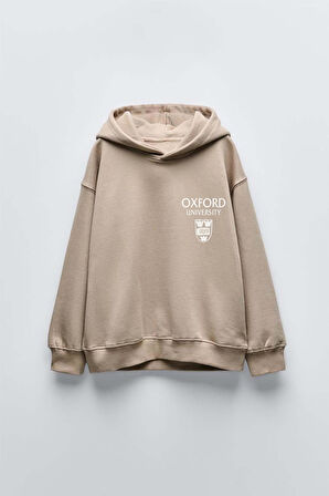 ERKEK ÇOCUK OXFORD MODELLİ KOL MANŞETLİ PAMUK KAPŞONLU SWEAT