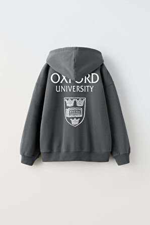 ERKEK ÇOCUK OXFORD MODELLİ KOL MANŞETLİ PAMUK KAPŞONLU SWEAT