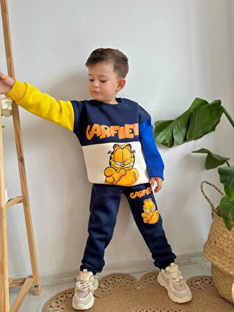 ERKEK ÇOCUK GARFIELD MODELLİ 3İPLİK ŞARDONLU EŞOFMAN TAKIMI