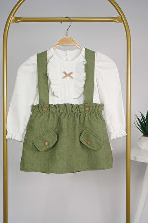 KIZ ÇOCUK BADİLİ CEP KAPAKLI 2Lİ SALOPET ELBİSE