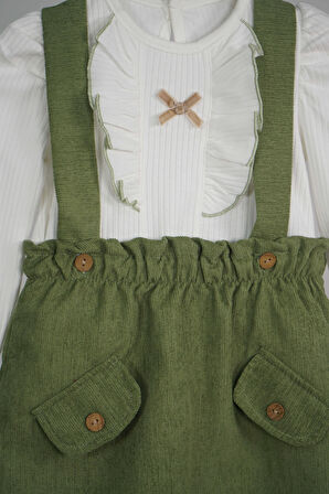 KIZ ÇOCUK BADİLİ CEP KAPAKLI 2Lİ SALOPET ELBİSE