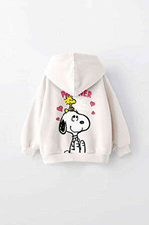 KIZ ÇOCUK SNOOPY BASKILI KAPÜŞONLU MANŞETLİ SWEATSHİRT