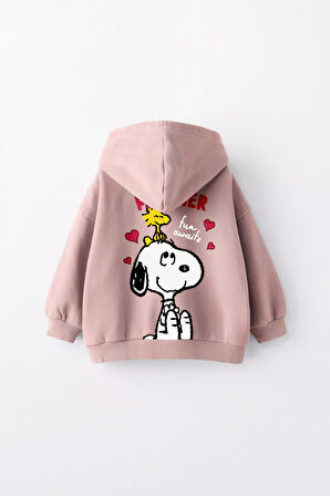 KIZ ÇOCUK SNOOPY BASKILI KAPÜŞONLU MANŞETLİ SWEATSHİRT