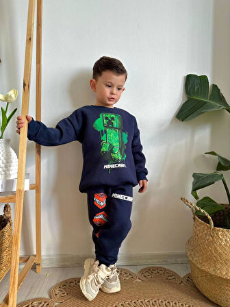 ERKEK ÇOCUK MİNECRAFT MODELLİ 3İPLİK  ŞARDONLU EŞOFMAN TAKIMI