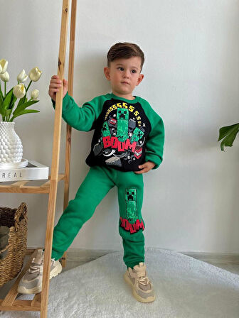 ERKEK ÇOCUK MİNECRAFT MODELLİ 3İPLİK  ŞARDONLU EŞOFMAN TAKIMI