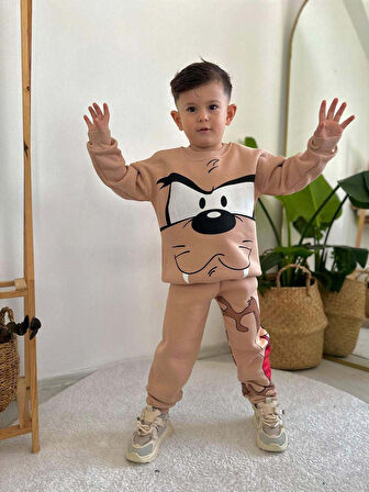ERKEK ÇOCUK TAZMANYA MODELLİ 3 İPLİK ŞARDONLU KALIN KIŞLIK EŞOFMAN TAKIMI