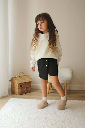 KIZ ÇOCUK YAKALI TRİKO SÜVETERLİ ETEKLİ 2Lİ TAKIM