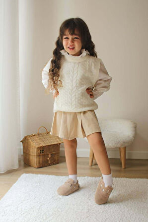 KIZ ÇOCUK YAKALI TRİKO SÜVETERLİ ETEKLİ 2Lİ TAKIM