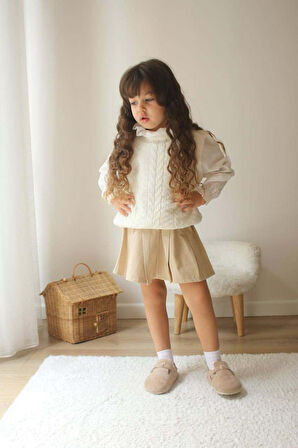 KIZ ÇOCUK YAKALI TRİKO SÜVETERLİ ETEKLİ 2Lİ TAKIM