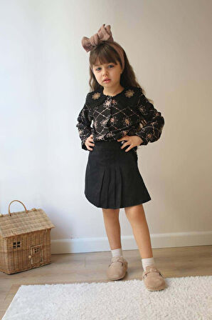 KIZ ÇOCUK GÖMLEKLİ YAKALI ETEKLİ TAKIM