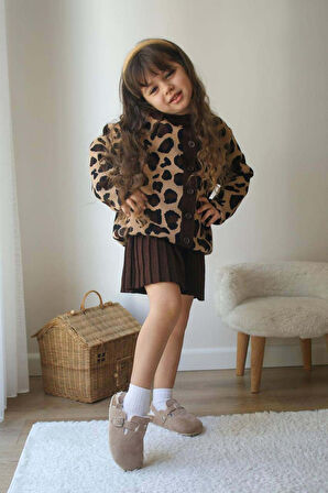 KIZ ÇOCUK LEOPAR HIRKALI ETEKLİ 2Lİ TAKIM