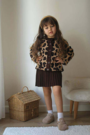 KIZ ÇOCUK LEOPAR HIRKALI ETEKLİ 2Lİ TAKIM