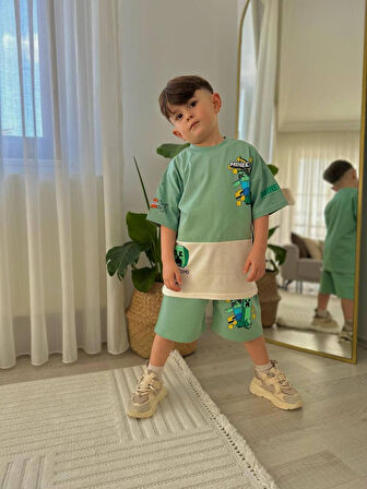 ERKEK ÇOCUK MİNECRAFTT MODELLİ BASKILI ŞORTLU PAMUK TAKIM