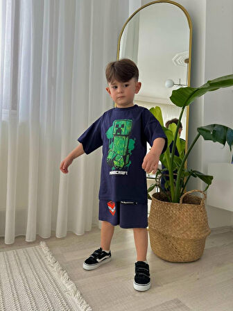 ERKEK ÇOCUK MİNECRAFTT MODELLİ BASKILI ŞORTLU PAMUK TAKIM