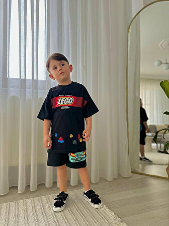 ERKEK ÇOCUK LEGOO MODELLİ BASKILI ŞORTLU PAMUK TAKIM