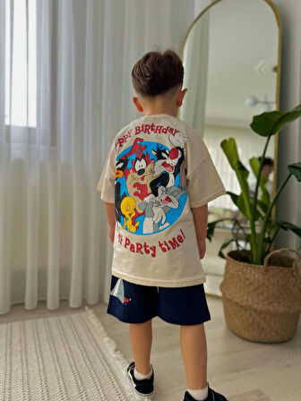 ERKEK ÇOCUK LOONEY TUNES MODELLİ BASKILI ŞORTLU PAMUK TAKIM