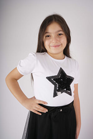 23 NİSAN 29 EKİM KONSEPT YILDIZ PULLU TÜL DETAYLI KUYRUK TÜL ETEKLİ TAKIM