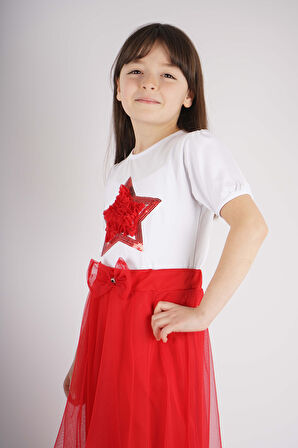 23 NİSAN 29 EKİM KONSEPT YILDIZ PULLU TÜL DETAYLI KUYRUK TÜL ETEKLİ TAKIM