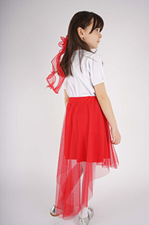 23 NİSAN 29 EKİM KONSEPT YILDIZ PULLU TÜL DETAYLI KUYRUK TÜL ETEKLİ TAKIM