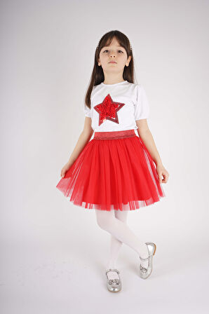 23 NİSAN 29 EKİM KONSEPT YILDIZ PULLU TÜL DETAYLI TÜTÜ ETEKLİ TAKIM