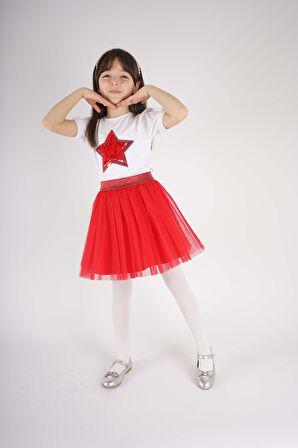 23 NİSAN 29 EKİM KONSEPT YILDIZ PULLU TÜL DETAYLI TÜTÜ ETEKLİ TAKIM