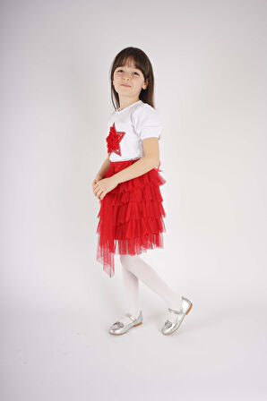 23 NİSAN 29 EKİM KONSEPT YILDIZ DETAYLI TÜL DETAYLI KAT KAT TÜTÜ ETEKLİ TAKIM