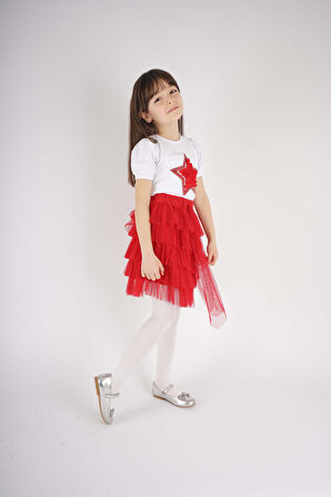 23 NİSAN 29 EKİM KONSEPT YILDIZ DETAYLI TÜL DETAYLI KAT KAT TÜTÜ ETEKLİ TAKIM