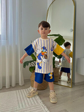 ERKEK ÇOCUK DONALD DUCK BASKILI ÇİZGİLİ ŞORTLU TAKIM