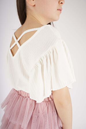 KIZ ÇOCUK 23 NİSAN TÜL ETEKLİ KISA KOL İKİLİ TAKIM