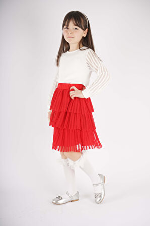 23 NİSAN 29 EKİM KONSEPT KOL TÜL DETAYLI KAT KAT TÜTÜ ETEKLİ TAKIM