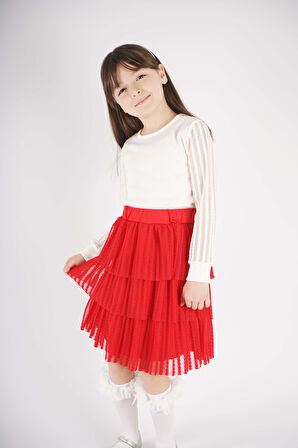 23 NİSAN 29 EKİM KONSEPT KOL TÜL DETAYLI KAT KAT TÜTÜ ETEKLİ TAKIM