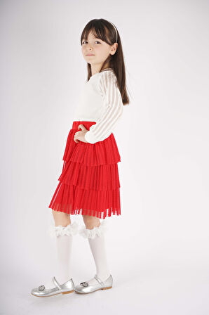 23 NİSAN 29 EKİM KONSEPT KOL TÜL DETAYLI KAT KAT TÜTÜ ETEKLİ TAKIM