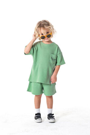 LACİEL PARİS BASKILI GOFRE CEP DETAYLI ŞORTLU PAMUK TAKIM