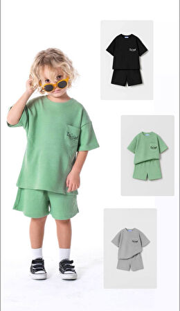 LACİEL PARİS BASKILI GOFRE CEP DETAYLI ŞORTLU PAMUK TAKIM