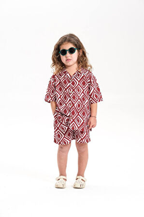 LACİEL PARİS KETEN GÖMLEKLİ DESENLİ ERKEK ÇOCUK  ŞORTLU TAKIM