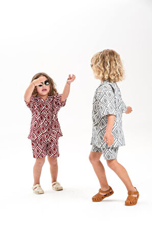 LACİEL PARİS KETEN GÖMLEKLİ DESENLİ ERKEK ÇOCUK  ŞORTLU TAKIM