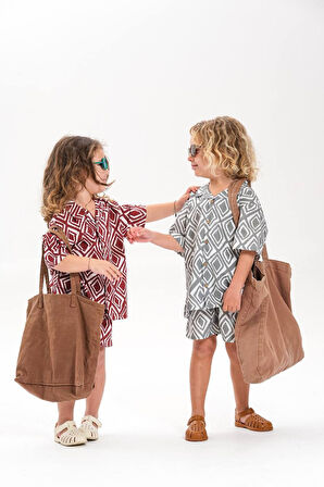 LACİEL PARİS KETEN GÖMLEKLİ DESENLİ ERKEK ÇOCUK  ŞORTLU TAKIM