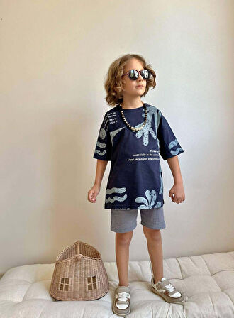 ERKEK ÇOCUK KAKTÜS DESENLİ MÜSLİN ŞORTLU PAMUK TAKIM