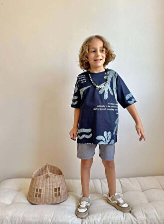 ERKEK ÇOCUK KAKTÜS DESENLİ MÜSLİN ŞORTLU PAMUK TAKIM