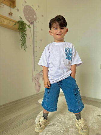 ERKEK ÇOCUK KOT CEP KAPRİ MODELLİ PAMUK ŞORTLU TAKIM