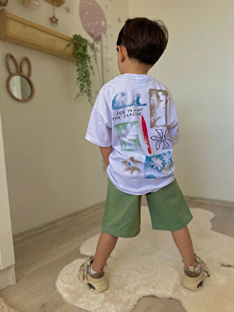 ERKEK ÇOCUK KETEN ŞORTLU CEP MODELLİ DESENLİ PAMUK ŞORTLU TAKIM