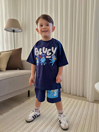 ERKEK ÇOCUK BLUEY MODELLİ PAMUK ŞORTLU TAKIM