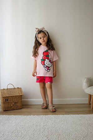 KIZ ÇOCUK HELLO KİTY MODELLİ PAMUK ŞORTLU TAKIM