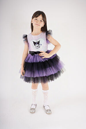 KIZ ÇOCUK KUROMİ MODELLİ TÜL TÜTÜ ETEKLİ ELBİSE