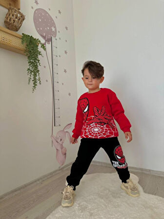 ERKEK ÇOCUK ÖRÜMCEK ADAM MODELLİ 3İPLİK ŞARDONLU EŞOFMAN TAKIMI